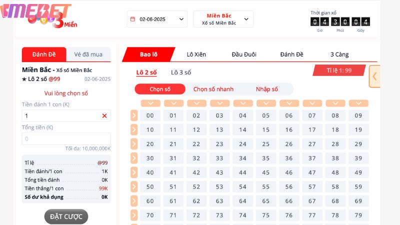 Lô đề 3 miền tại Mebet